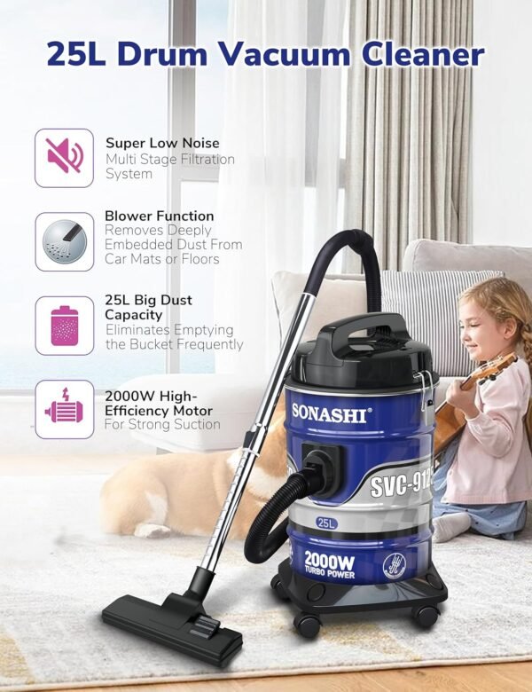 ⁦Sonashi Aspirateur 25 L .puissante et silencieuse .SVC-9125D-2400 W⁩ - الصورة ⁦3⁩