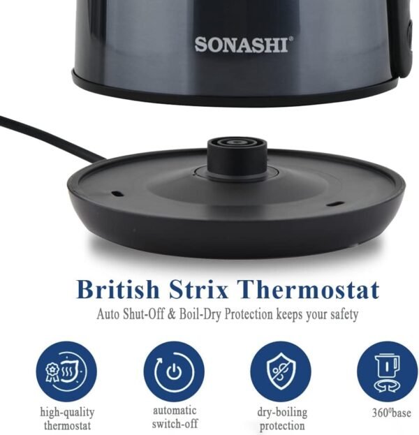 ⁦Sonashi Bouilloire électrique Sans Fil En Inox -2200W -1.8L SKT 1810⁩ - الصورة ⁦7⁩