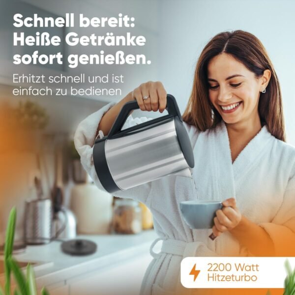 ⁦Bouilloire  Bomann  en Acier -1,5 Litre Inox/noir - 2200 Watts-WKS 3002 CB⁩ - الصورة ⁦5⁩