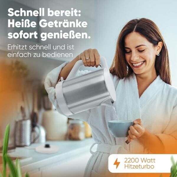 ⁦Bouilloire  en Acier - Bomann 1,5 Litre Inox/Blanc-WK5024B⁩ - الصورة ⁦3⁩