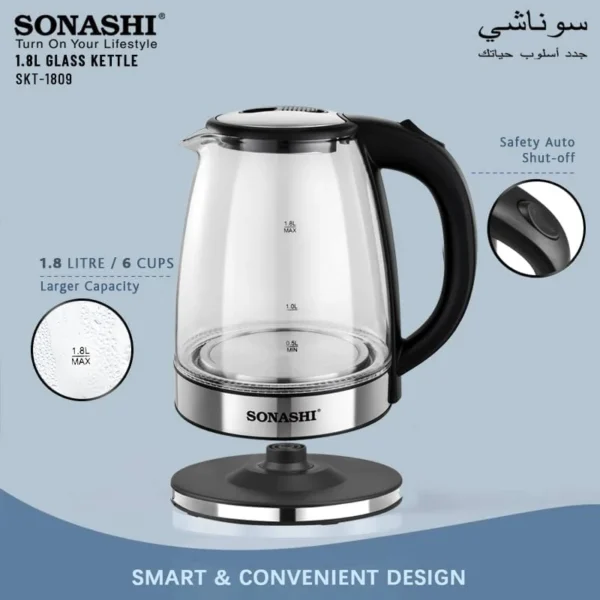 ⁦Sonashi Bouilloire En Verre De 1,8 Litre SKT-1809⁩ - الصورة ⁦3⁩
